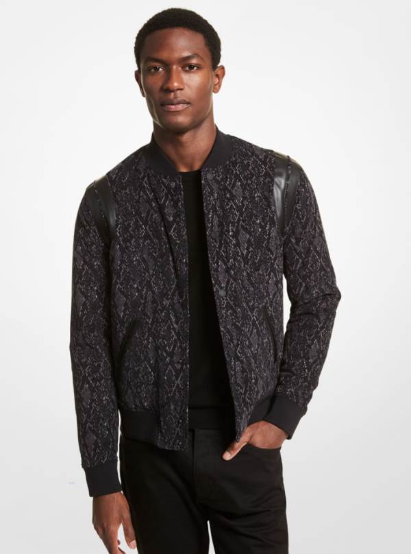 Panske Bundy Michael Kors Snakeskin Print Corduroy Bomber Čierne - Oblecenie Michael Kors Obchod | SJDOE-1532